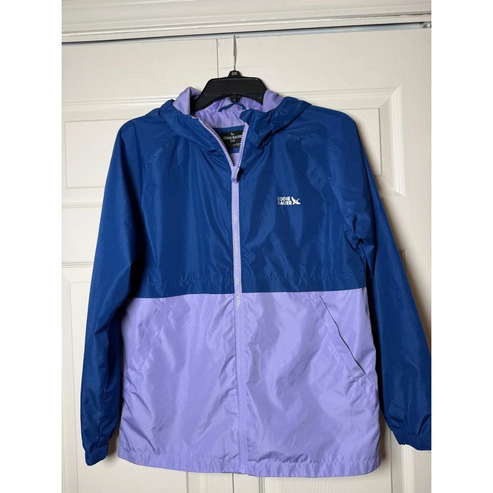Eddie‎ Bauer Kids Blue Purple Colorblock Hooded Windbreaker Jacket L 14/16